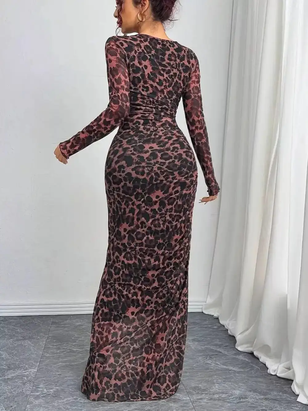 Animal Print Ruched Maxi Dress