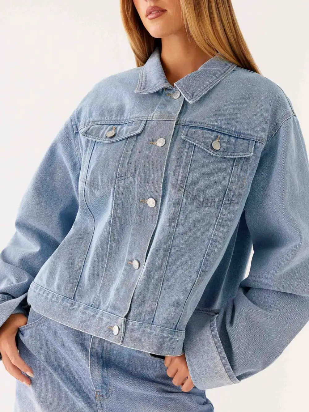 Button Down Cropped Oversized Jacket