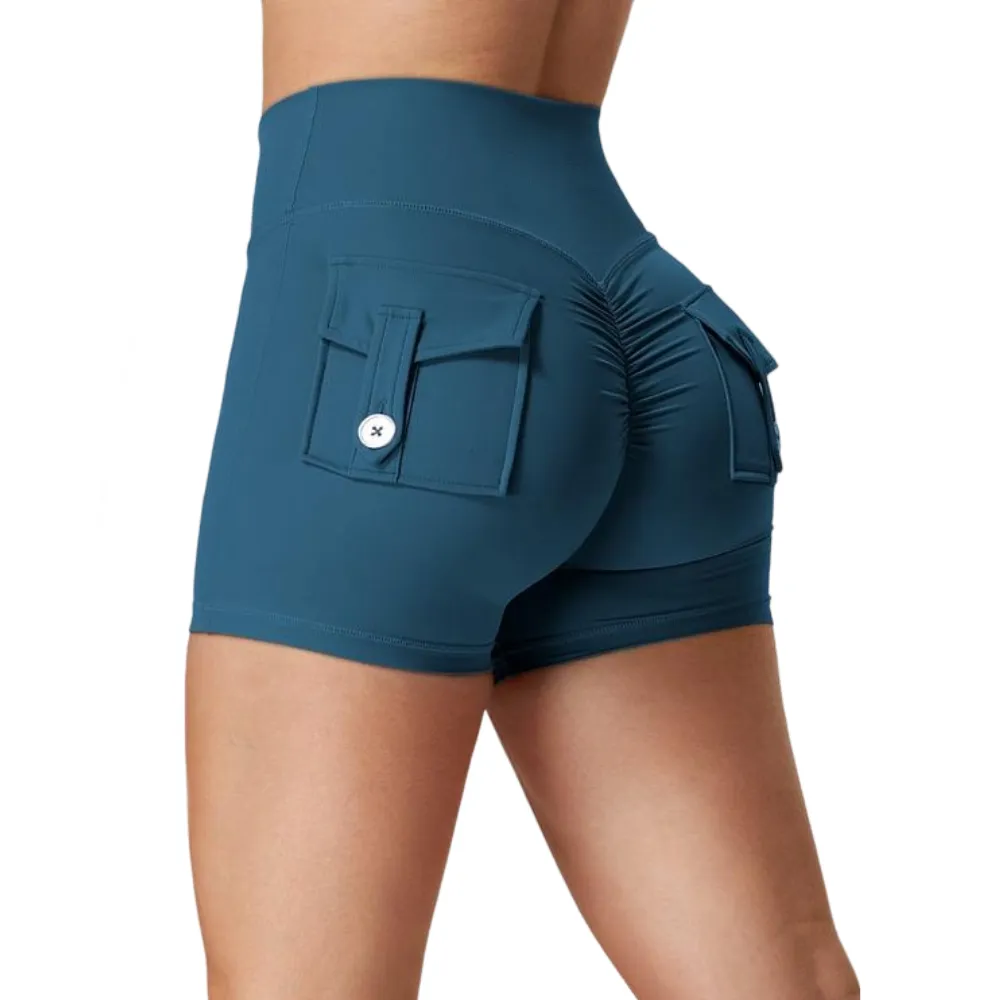Scrunch Workout Shorts with Pockets Charm Gym Biker Shorts for Women High Waisted Yoga Booty Shorts elastic athletic