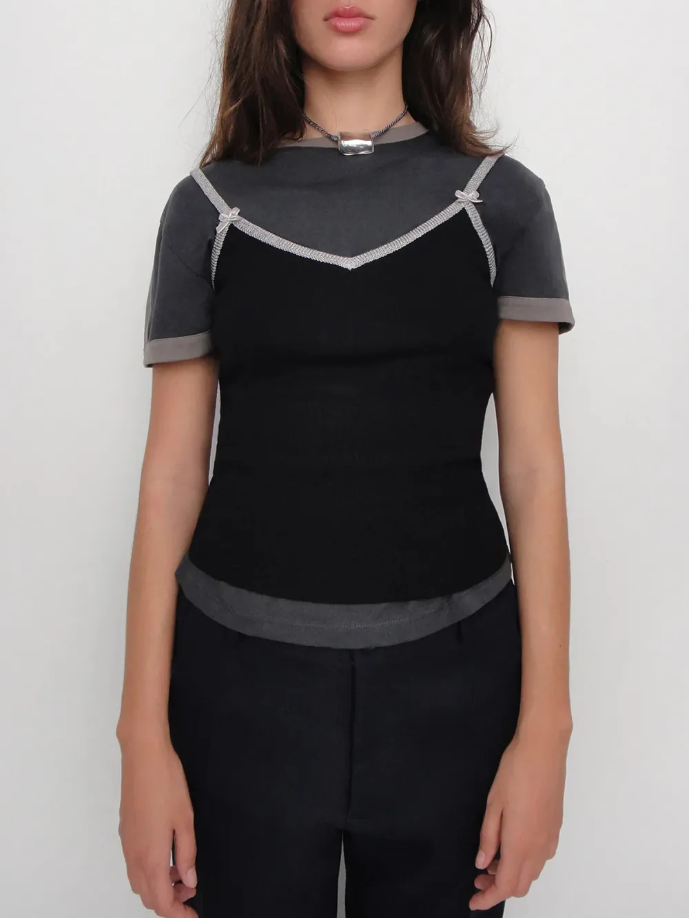 Casual Style V-neck Top Black