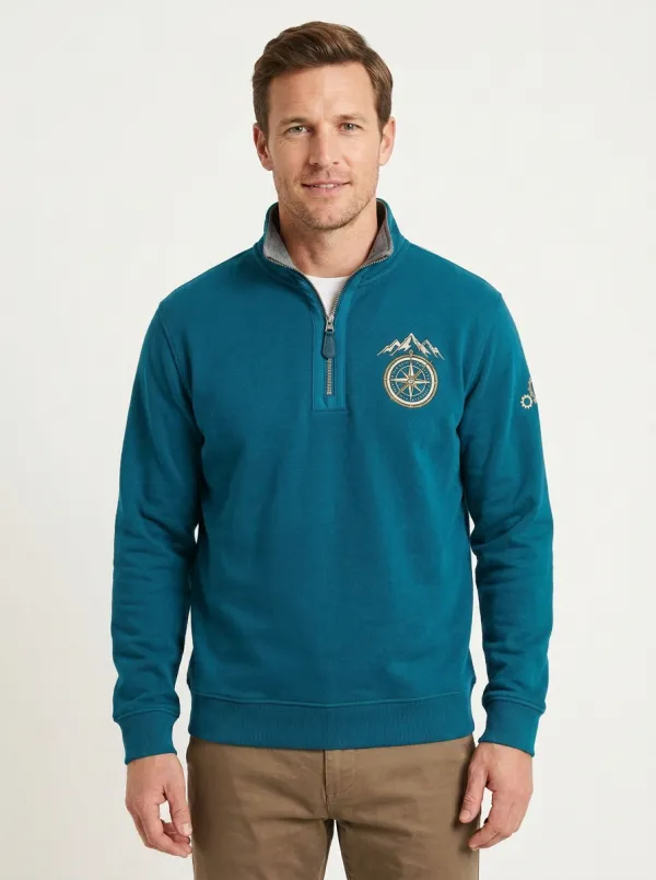 Men's Embroidered Compass Mountain Quarter Zip Sweatshirt