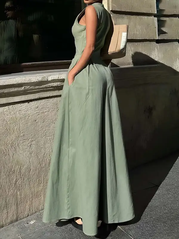 Jumpsuits Met Hoge Taille Losse Zakken Effen Kleur