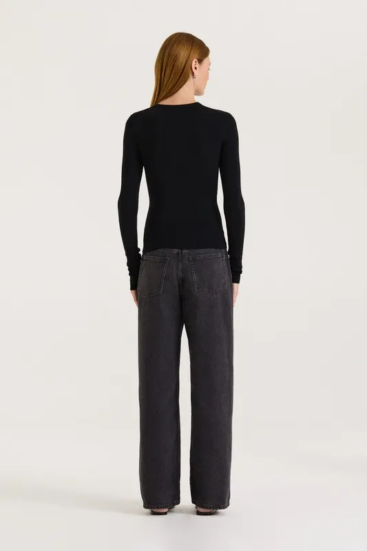 Black Merino Boat Neck Top