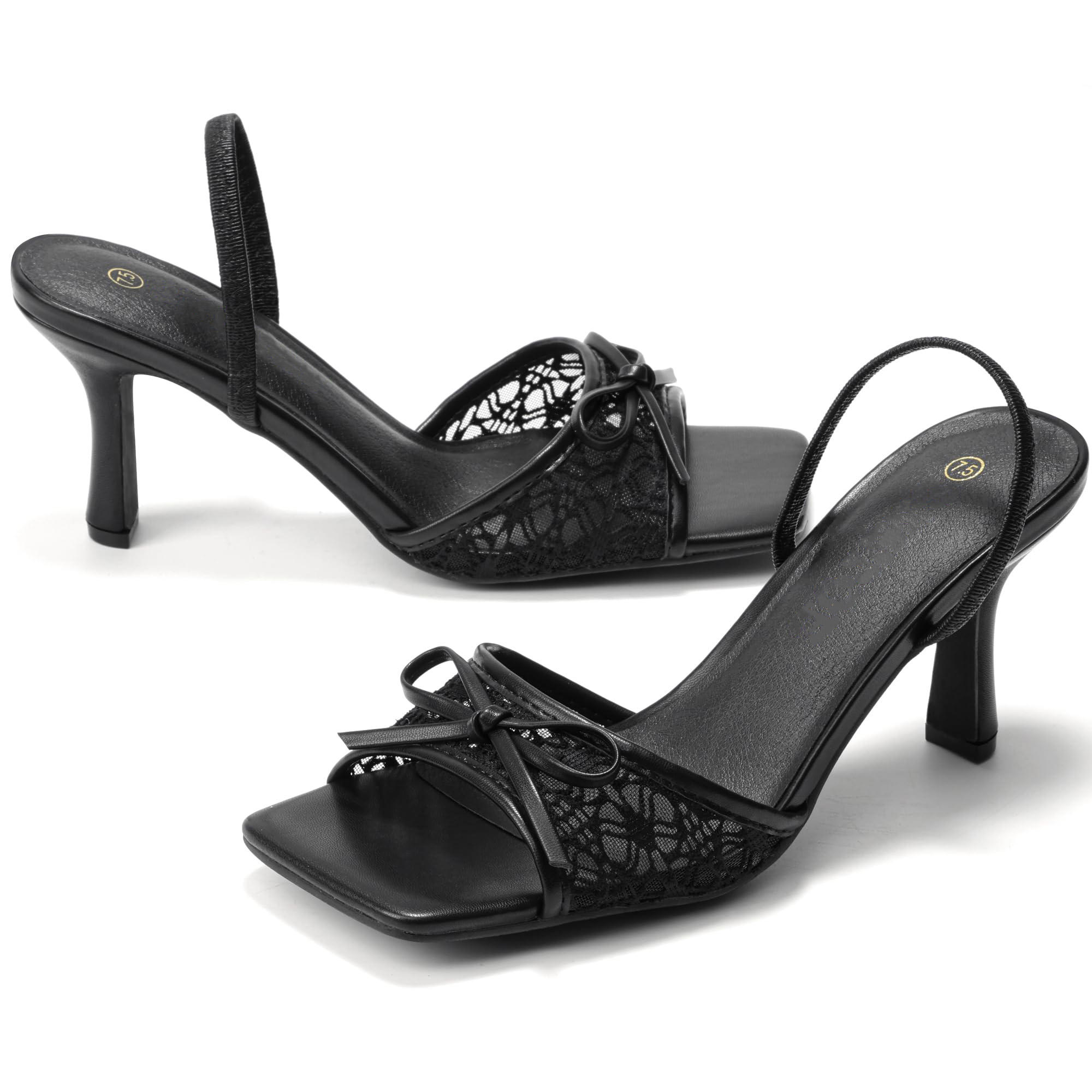 Isabella Bow Mesh Kitten Heels