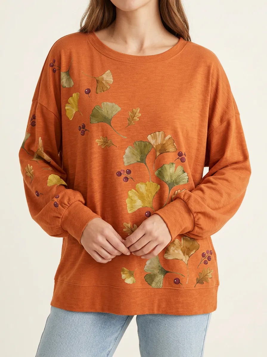 Berry Laden Ginkgo Branches Nature Inspired Long Sleeve Tee
