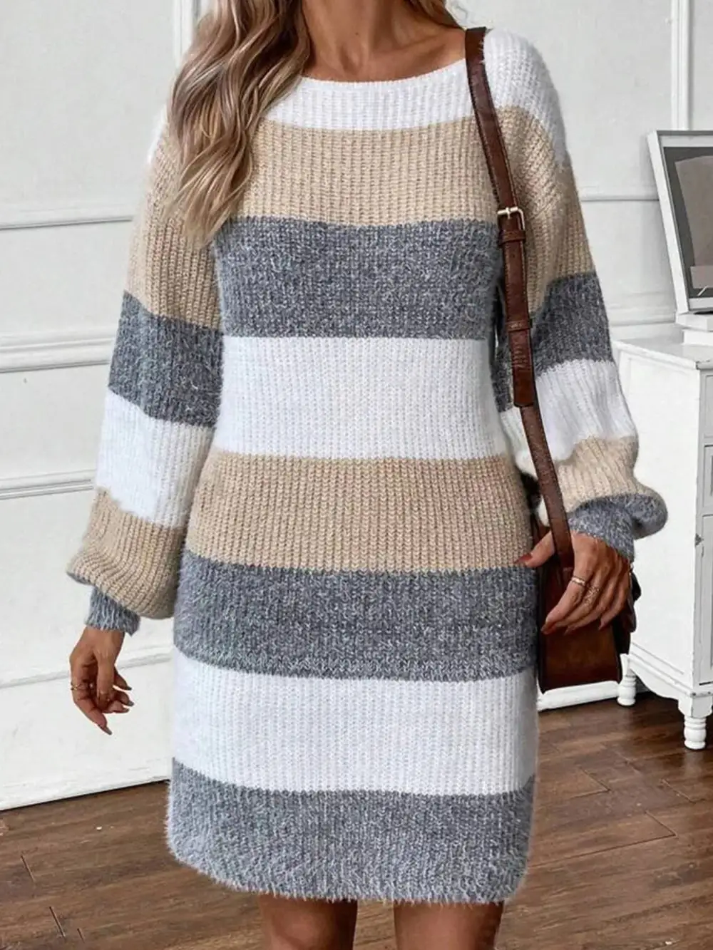 Patchwork Long Sleeve Sweater Dress
