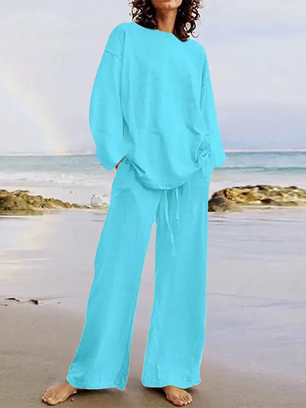 Relaxed Long Sleeve Blouse And Pants Set