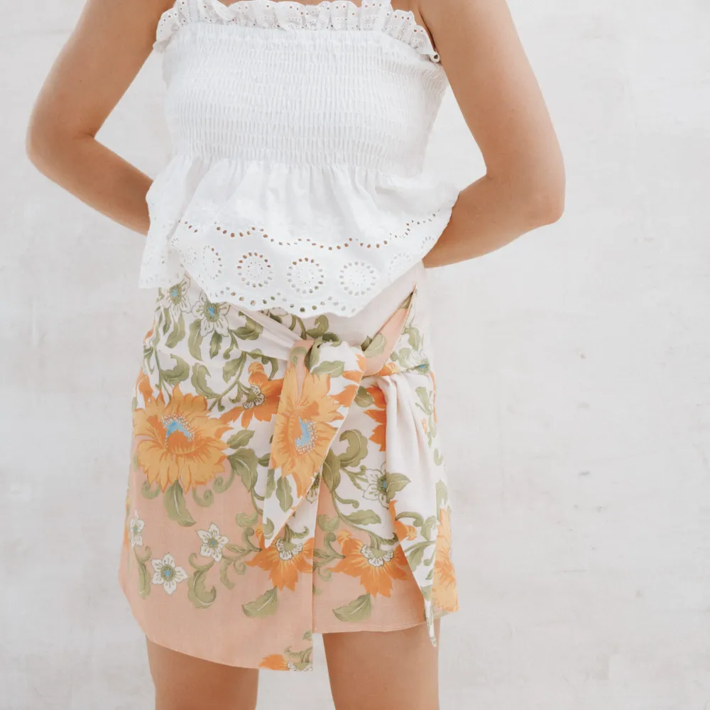 Linen Floral Wrap Skirt