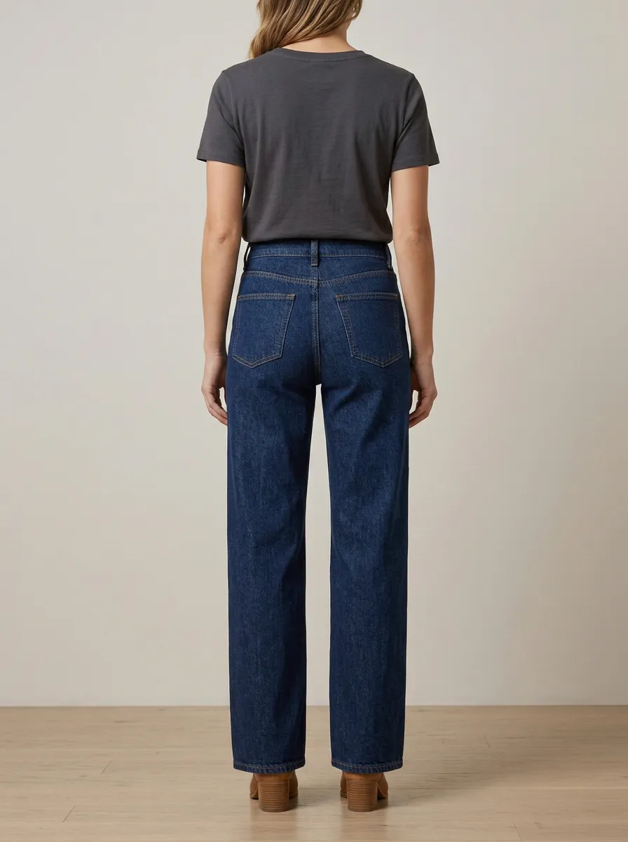 Smart-Casual High-Rise Wide-Leg Washed Denim Jeans