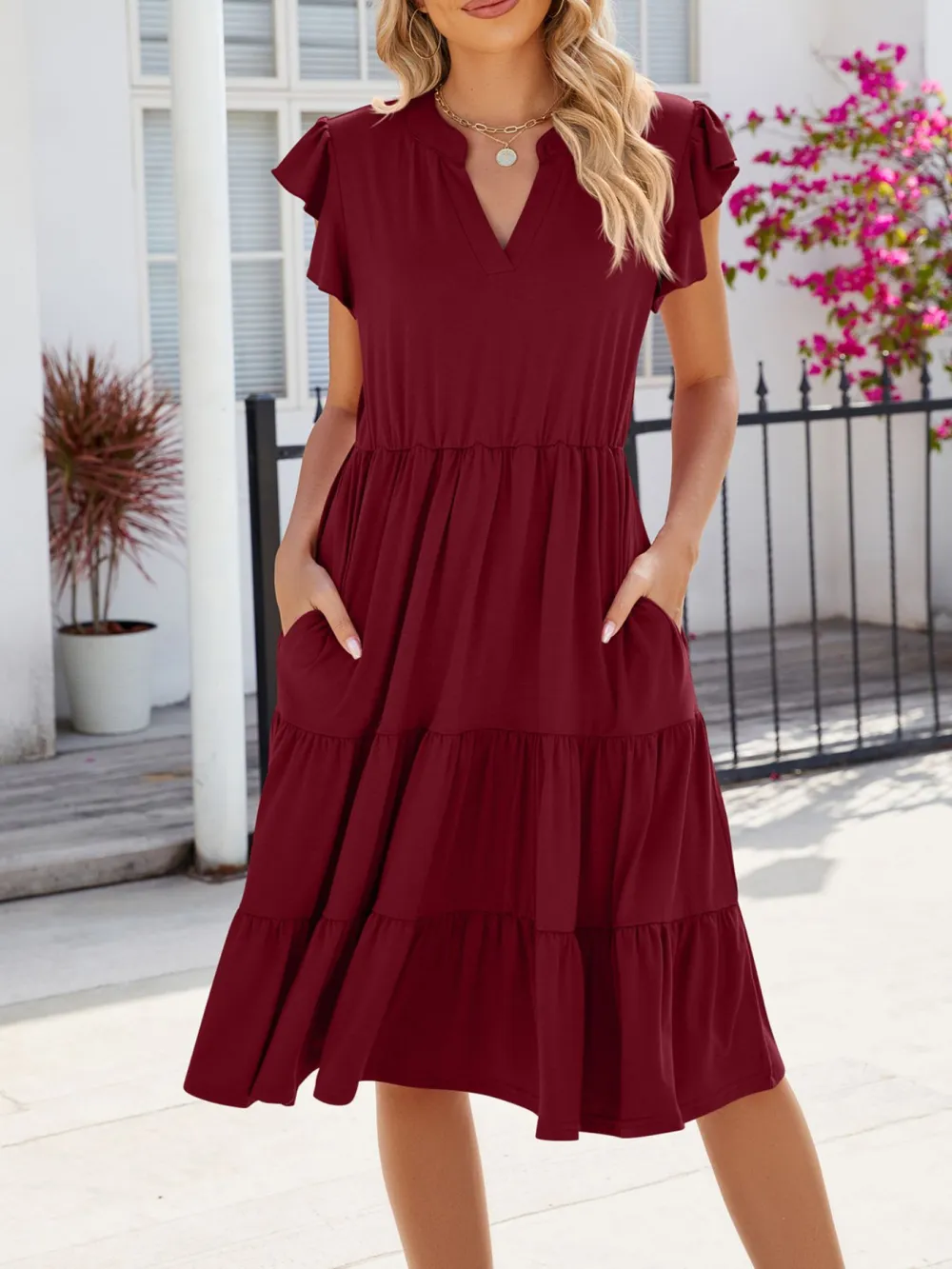 Clean Line Ruffle Tiered Midi Dress