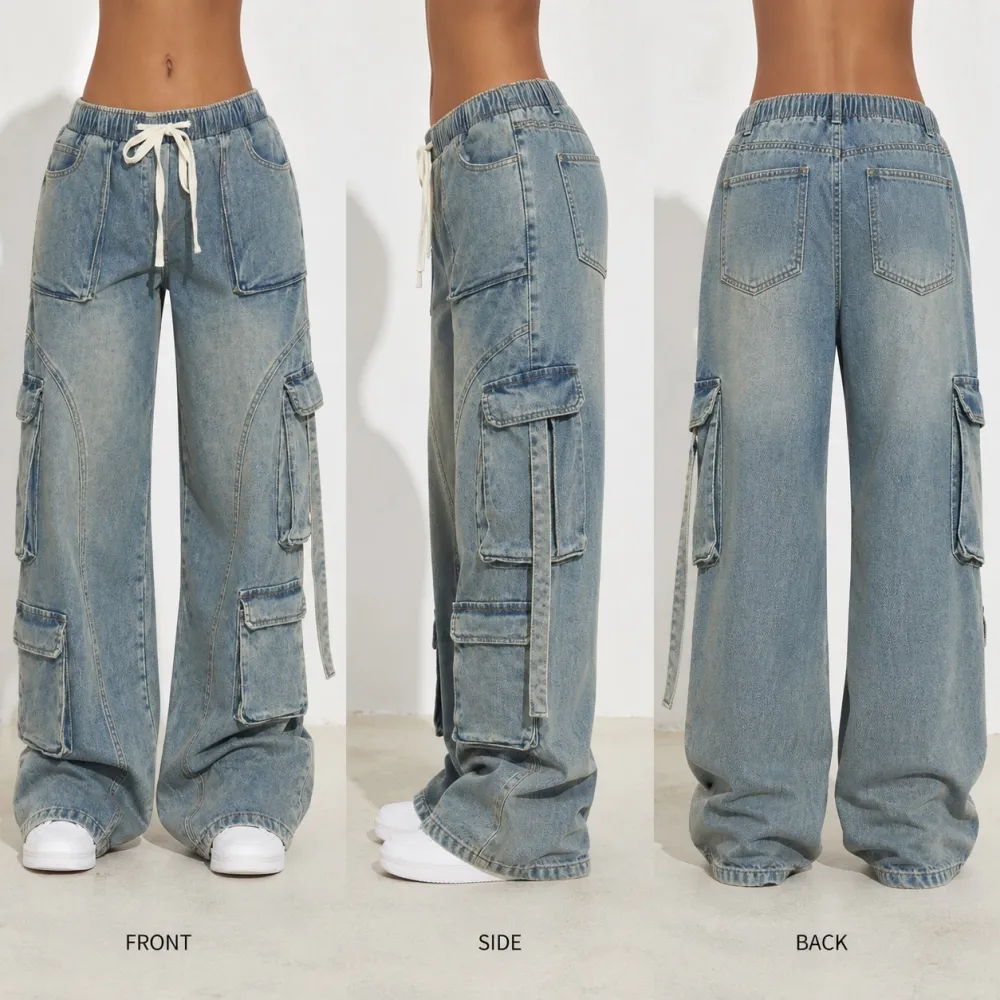 Women's Vintage Wash Baggy Cargo Jeans