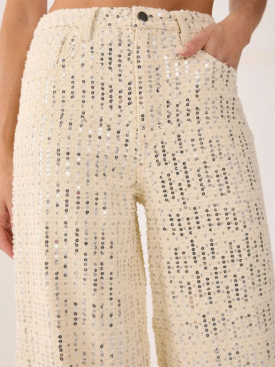 Women's Oversized Sequin Wide-Leg Pants