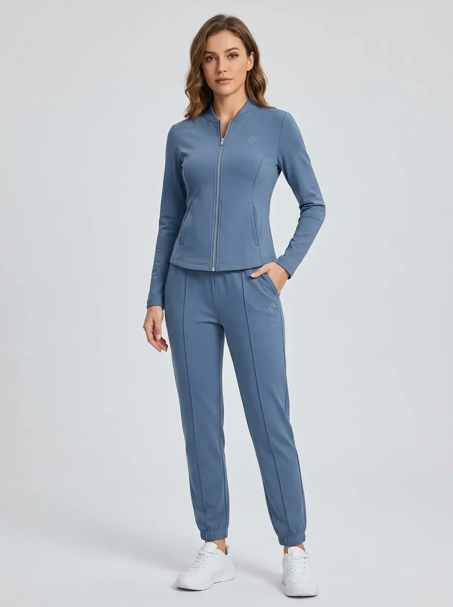 Women's Dusty Blue Zip-Up Jacket & Jogger Set