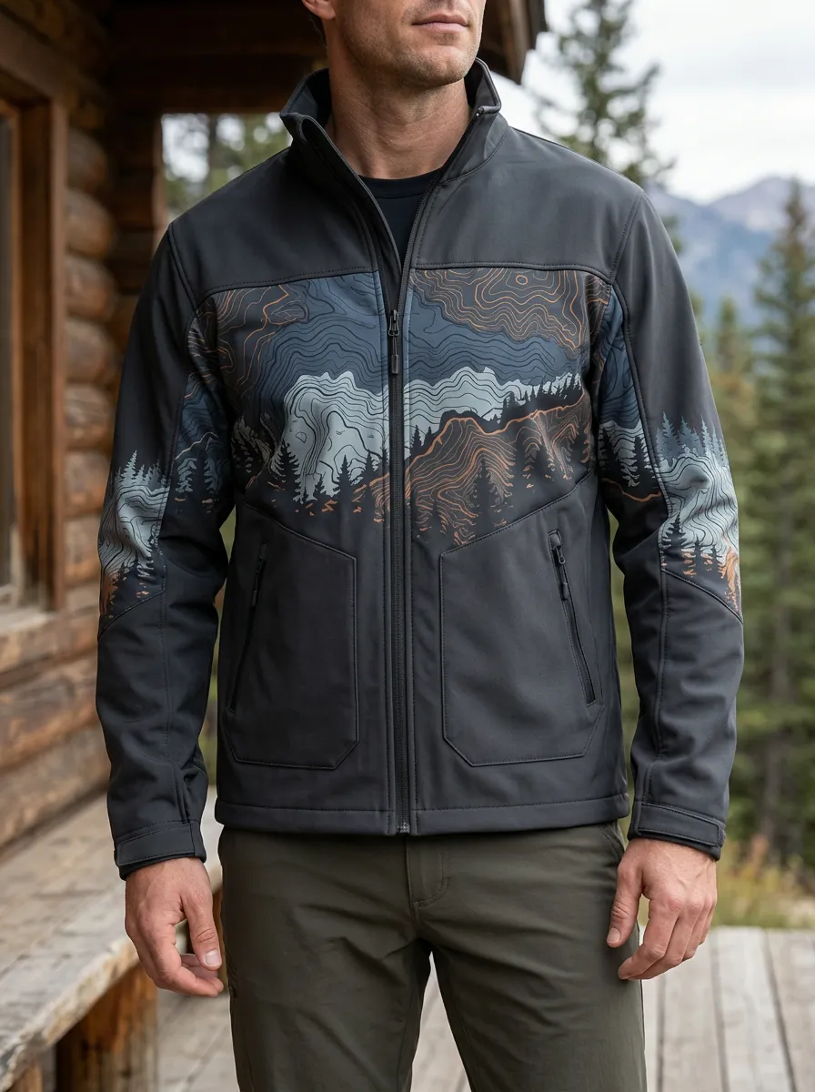 Men's Outdoor Hiking Mountain Topographic Rugged Summit Jacket