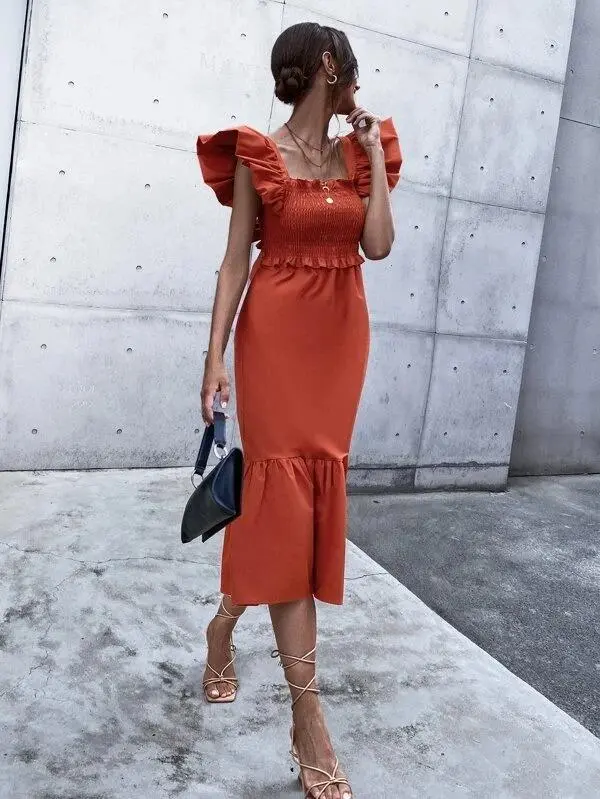Women Solid Backless Bow Fitted Dress