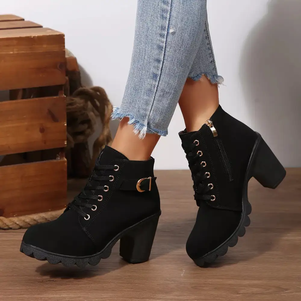 Essential Lace Up Block Heels Boots