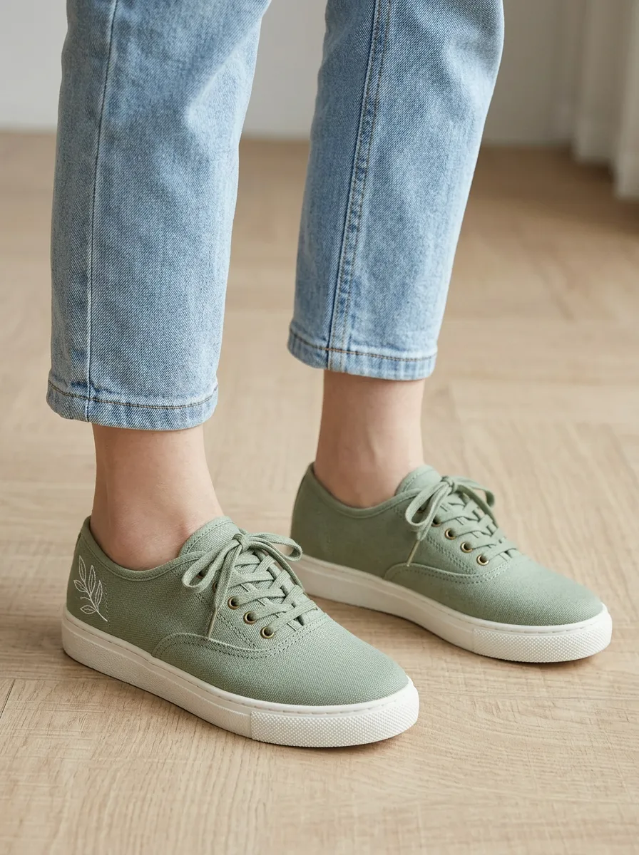 Women's Leaf Minimal Nature Inspired Canvas Sneakers