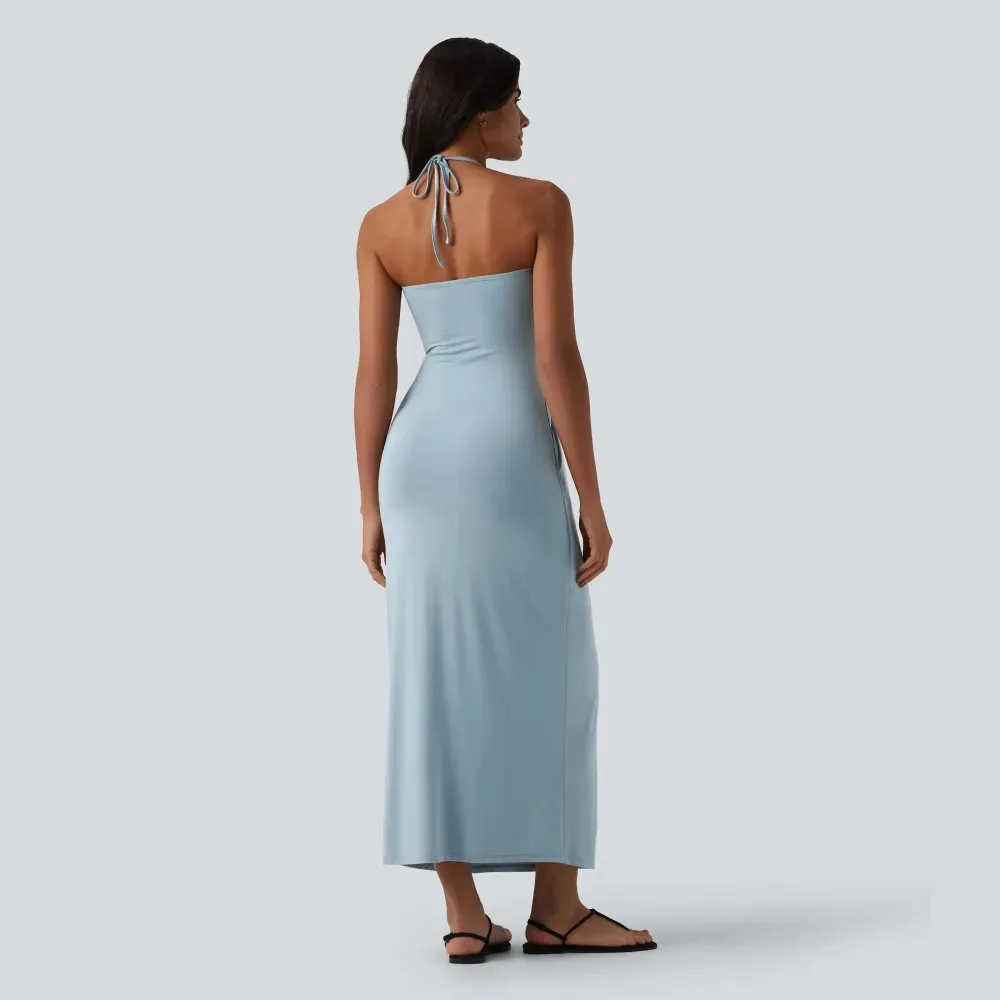 Halter Tie Back Maxi Dress with Pockets