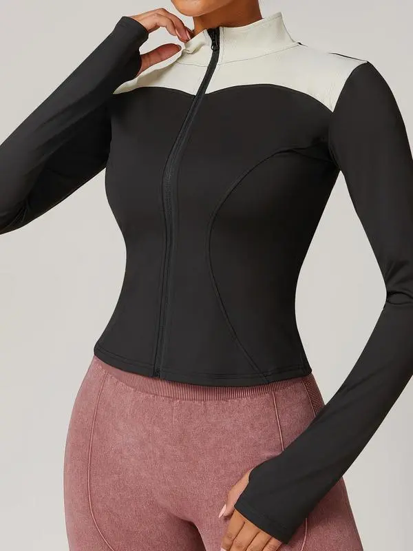 Women’s Zip Up Sports Jacket – Tight Long Sleeve Sports Top for Spring Indoor & Outdoor Workouts