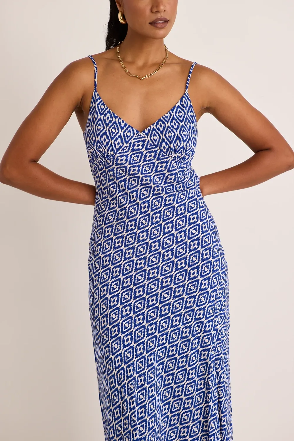 Blue Print Slit Maxi Dress