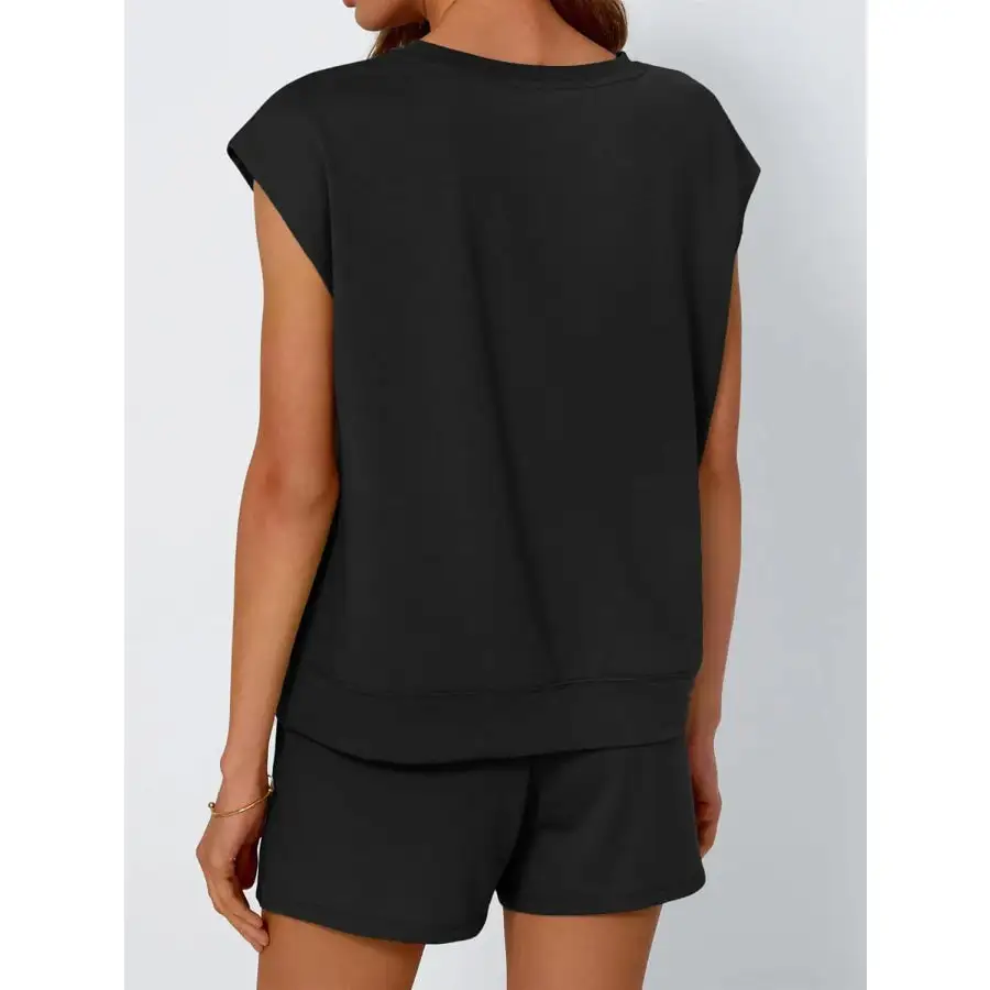 Round Neck Cap Sleeve Top and Shorts Set