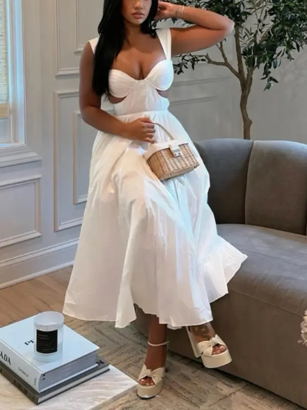 Elegant Pleated Cutout Open Back Midi Dress