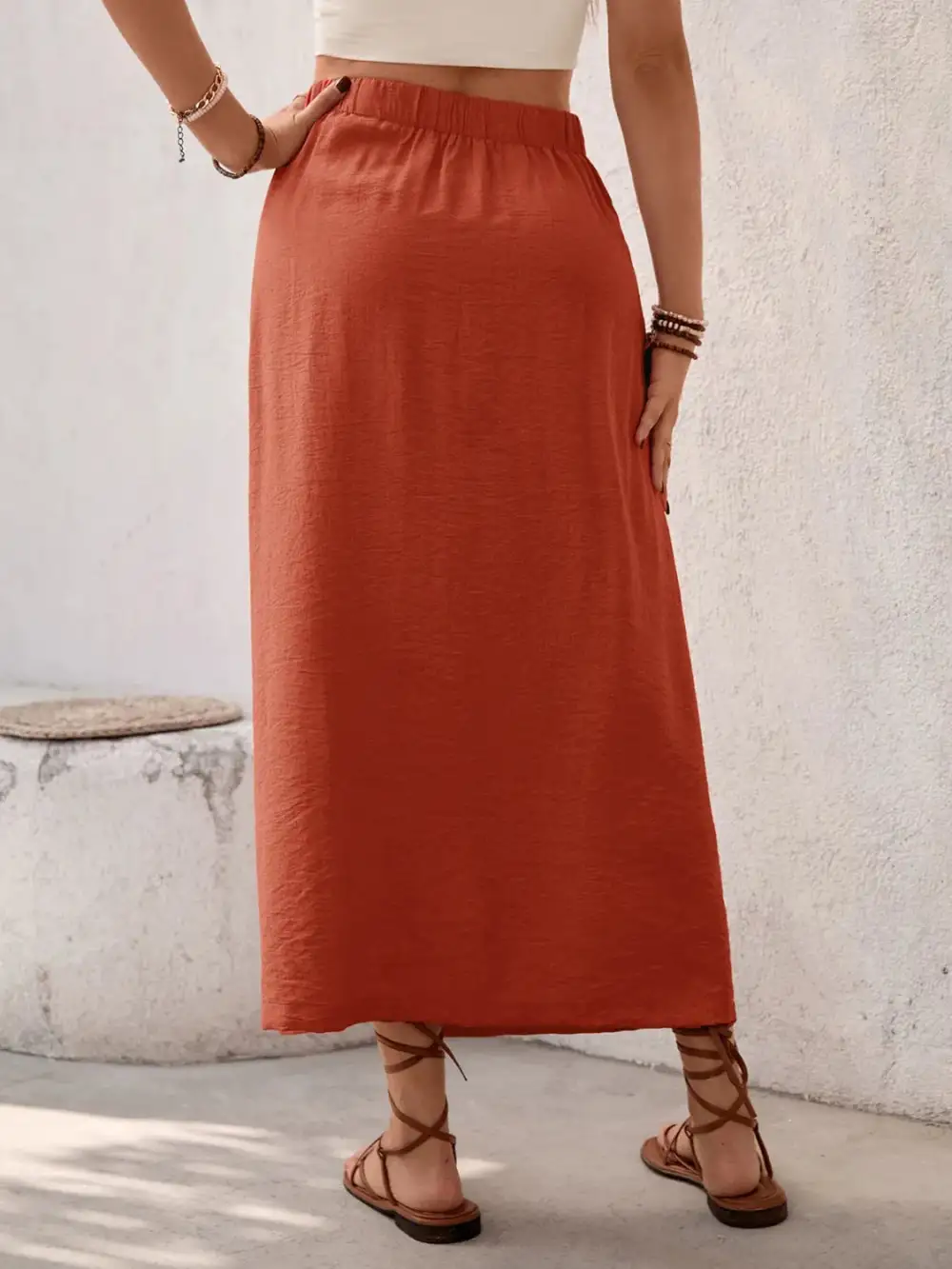 Structured Slit Midi Skirt