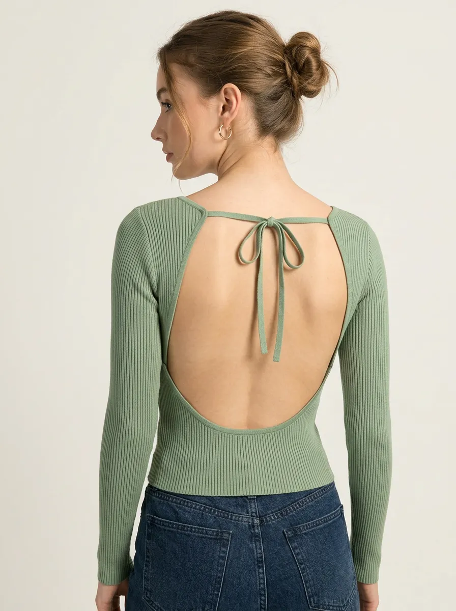 Women's Narrow Strap Ribbed Open Back Camisole