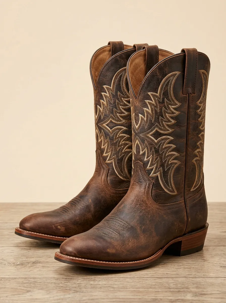 Men's Country Inspired Western Cowboy Embroidered Distressed Cowboy Boots