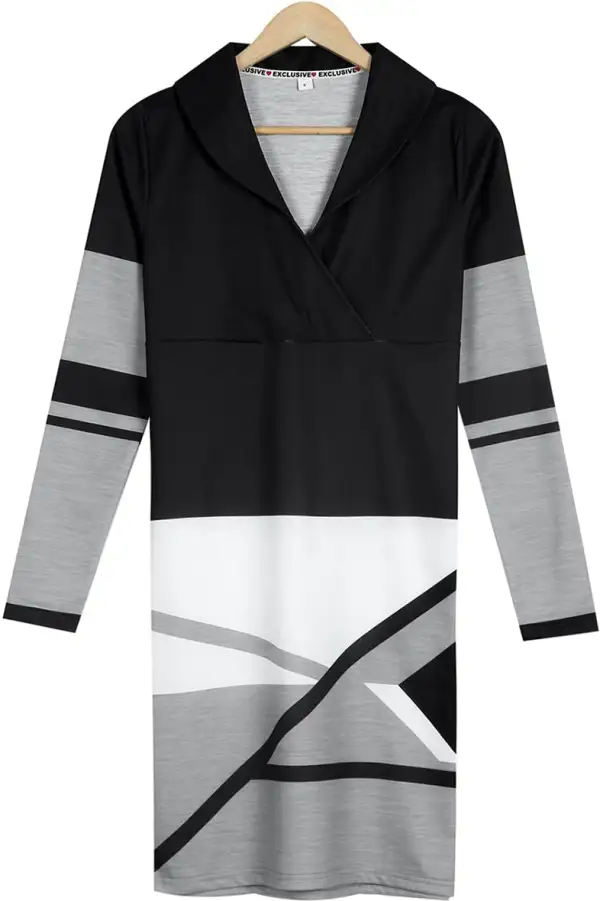 Comfy Grey Print V-Neck Mini Dress