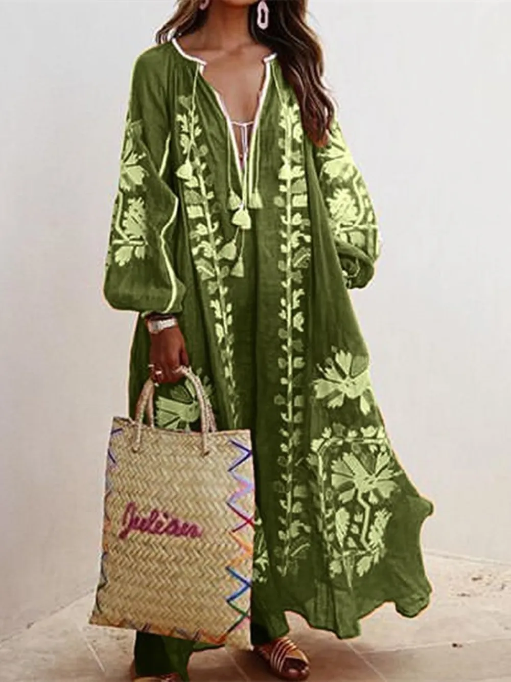 V-neck Long-Sleeved Dresses