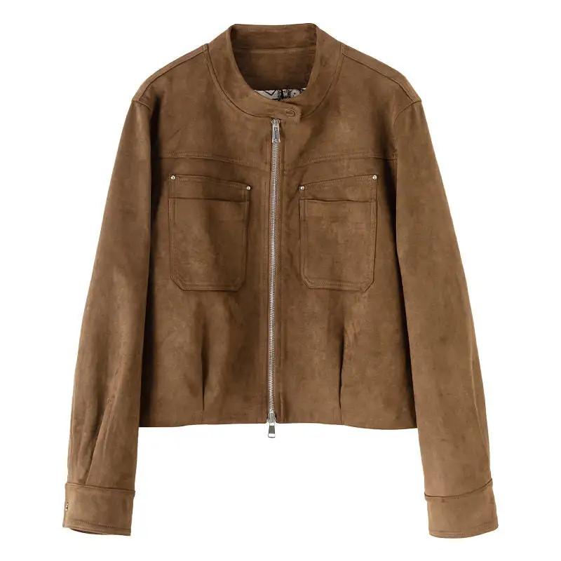 Relaxed Suede Casual Outerwear Jacket