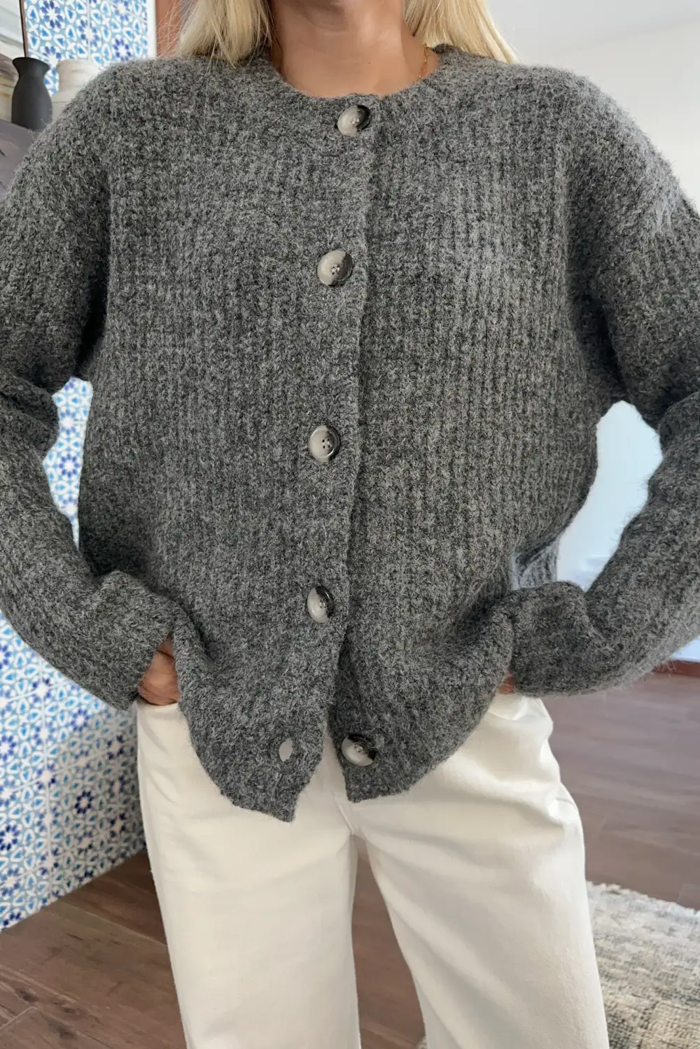 Textured Soft Button Front Cardigan