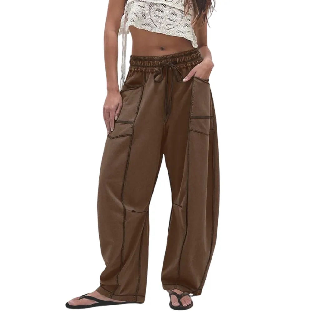 Women's High-Waisted Barrel Sweatpants: Baggy Wide-Leg Drawstring Joggers