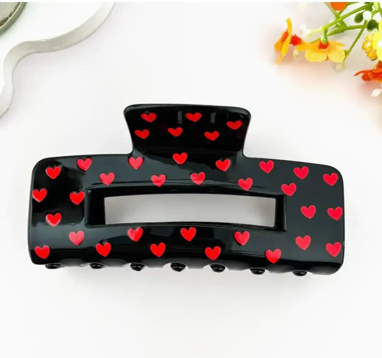 Heart Pattern Rectangular Hair Claw Clip