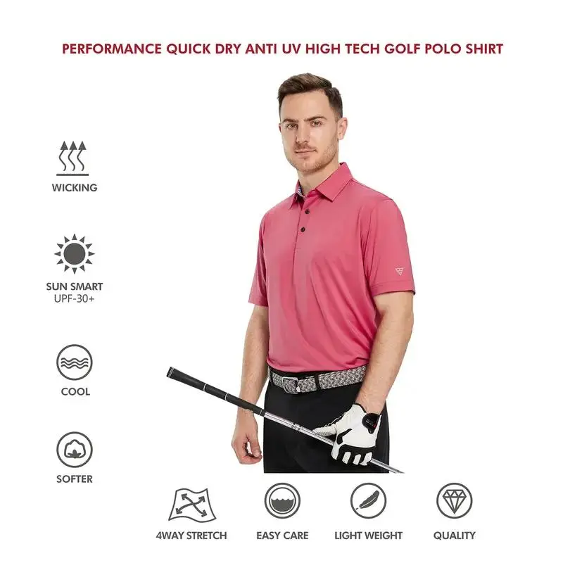 Mens Casual Dry Fit Performance Designed Collared Golf Polo Shirts for Men Plus Size Tops