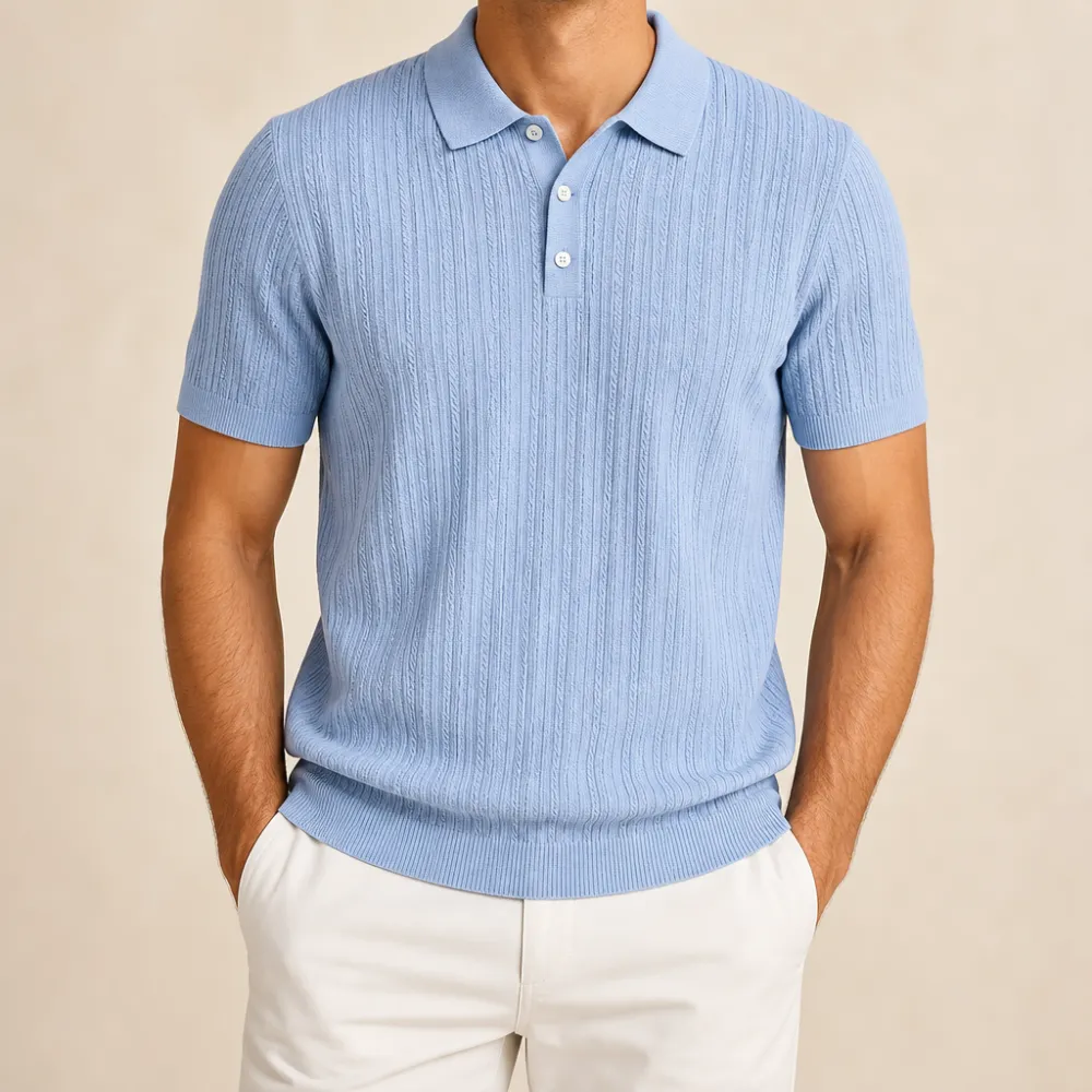 Men’s Textured Short Sleeve Knit Polo Shirt