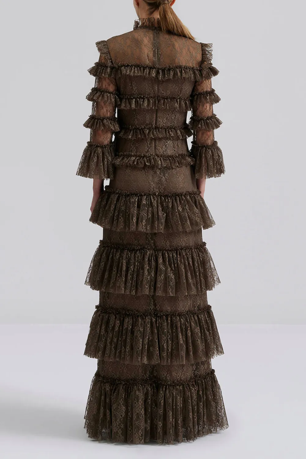 Tiered Ruffled Lace Maxi Dress