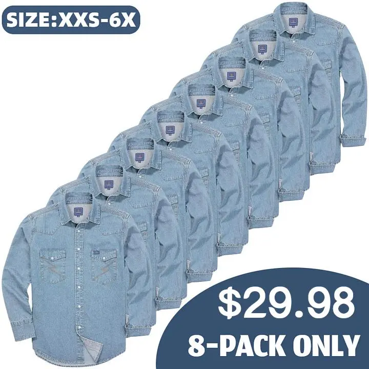 🔥SEPTEMBER  HOT-SALE 🔥Men's Long Sleeve Stone-Washed and Pre-Washed Denim Work Shirt