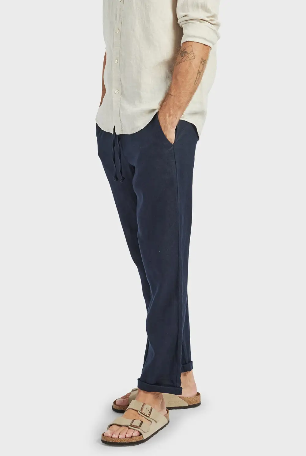 Solid Color Linen Tapered Trousers