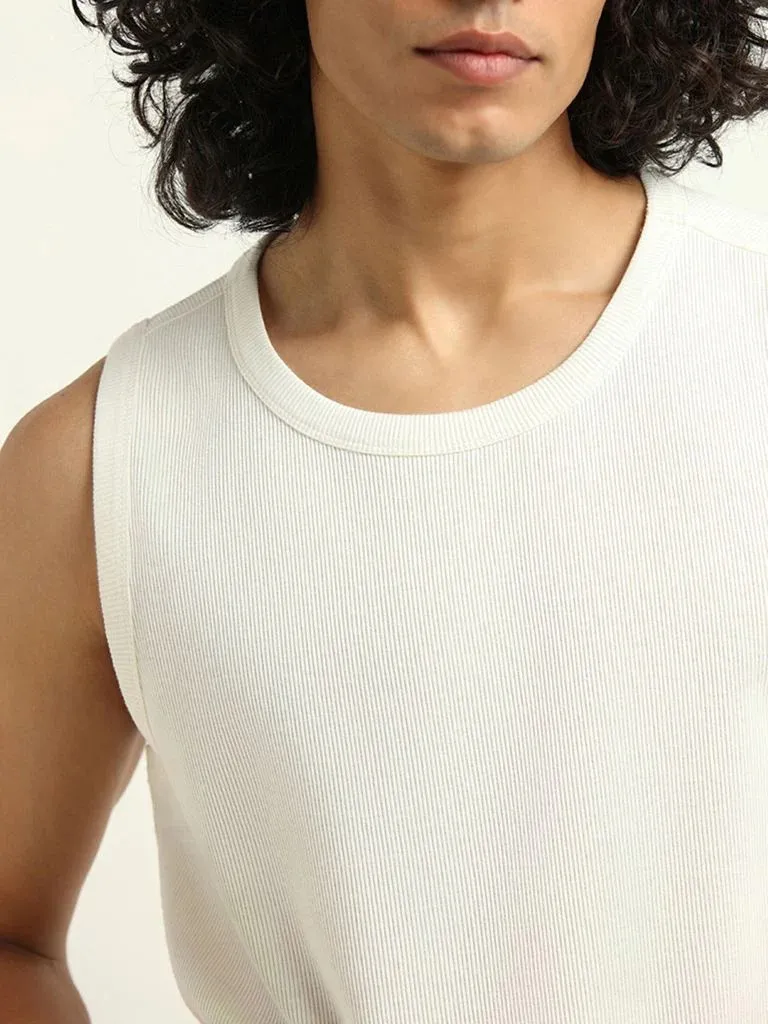 White Ribbed Skinny Cotton Tank Tops