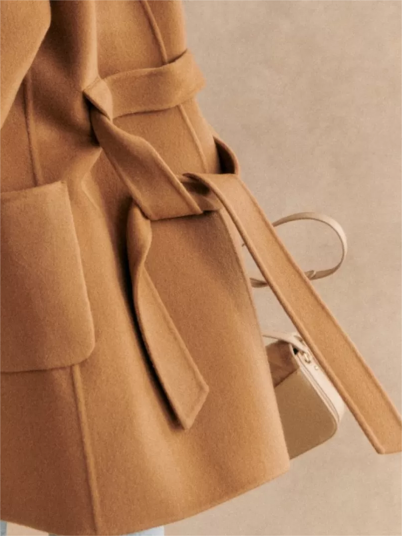 Camel Belted Wrap Coat