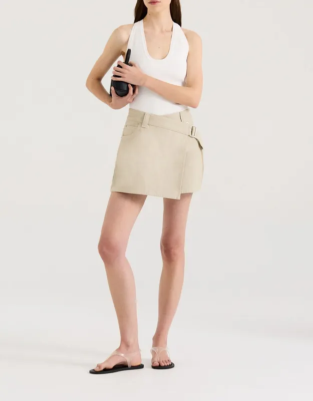 Light Khaki Wrap Detail Mini Skirt