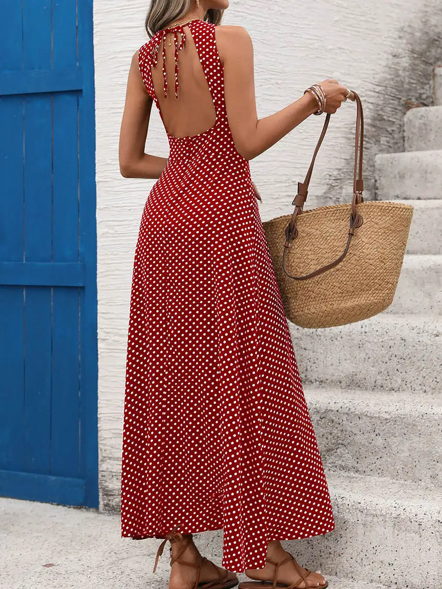 Polka Dot Neck Maxi Dress