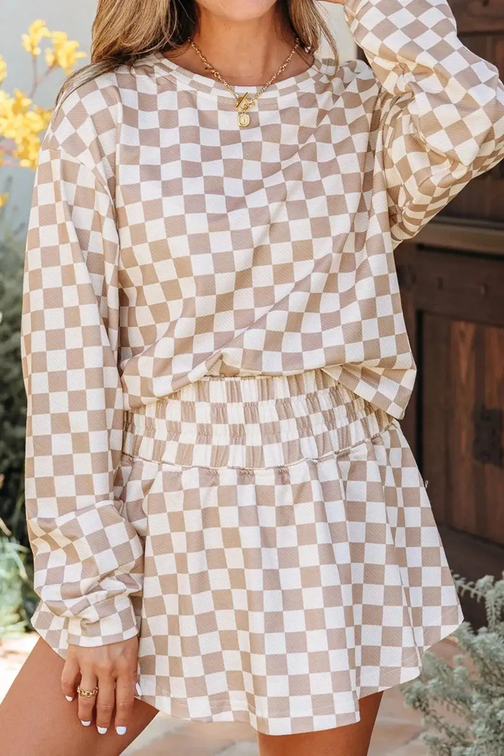 Long Sleeve Checkered Coordinated Set