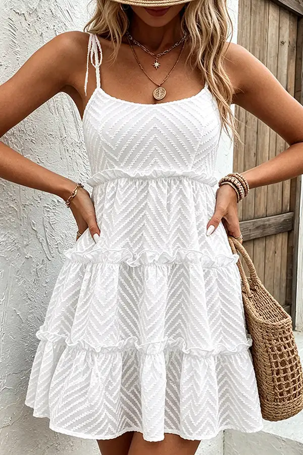 Color Tie Shoulder Smocked Back Mini Dress