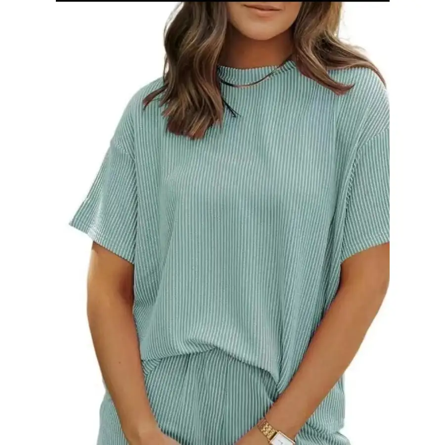 Ribbed Short Sleeve Top and Shorts Two Piece Set