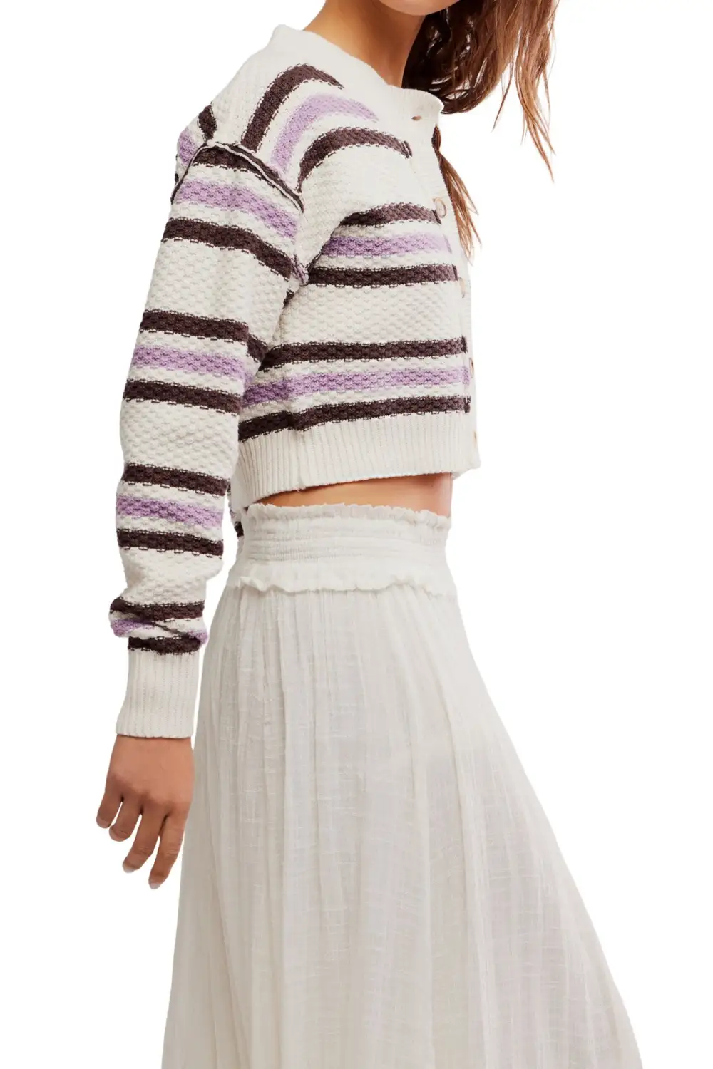 Striped Textured Button Front Relaxed Cardigan