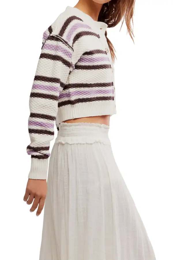 Striped Textured Button Front Relaxed Cardigan