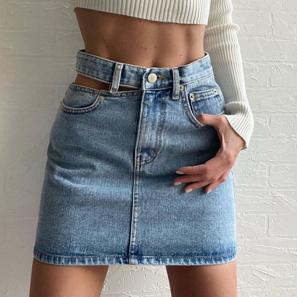 Denim Casual High Waist Mini Skirt